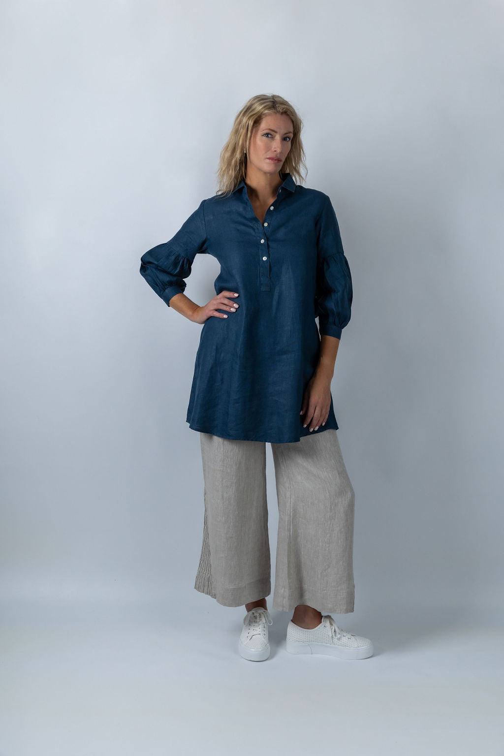 Regal Reverie mutton sleeve dress in Navy Blue - Attires