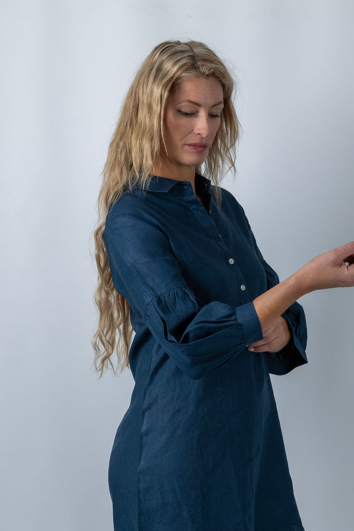 Regal Reverie mutton sleeve dress in Navy Blue - Attires
