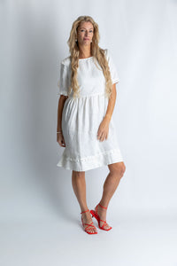 Tidal whirl flare ruffle dress in White - Attires