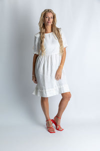 Tidal whirl flare ruffle dress in White - Attires
