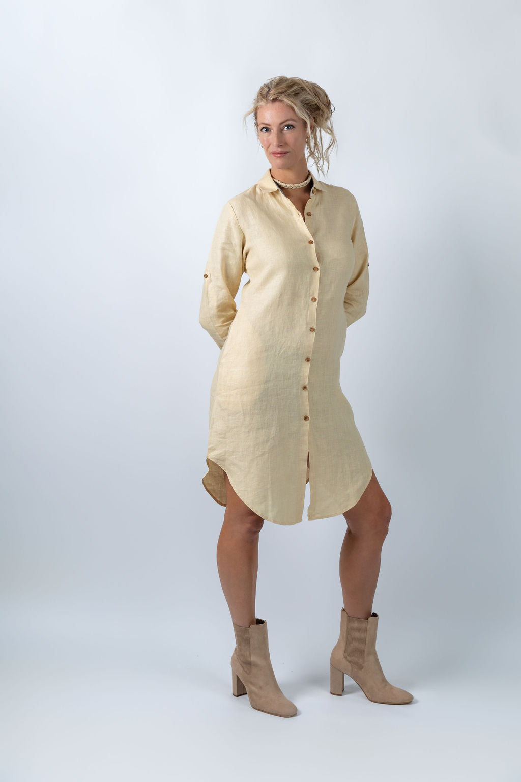Fern Finesse Shirt Dress in Beige - Attires
