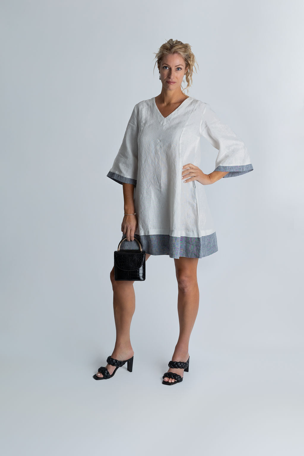 Moana Mosaic Panelled Dress in White and Grey - Attires
