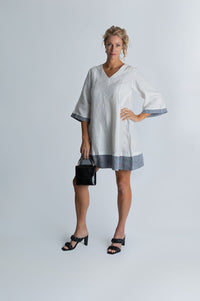Moana Mosaic Panelled Dress in White and Grey - Attires