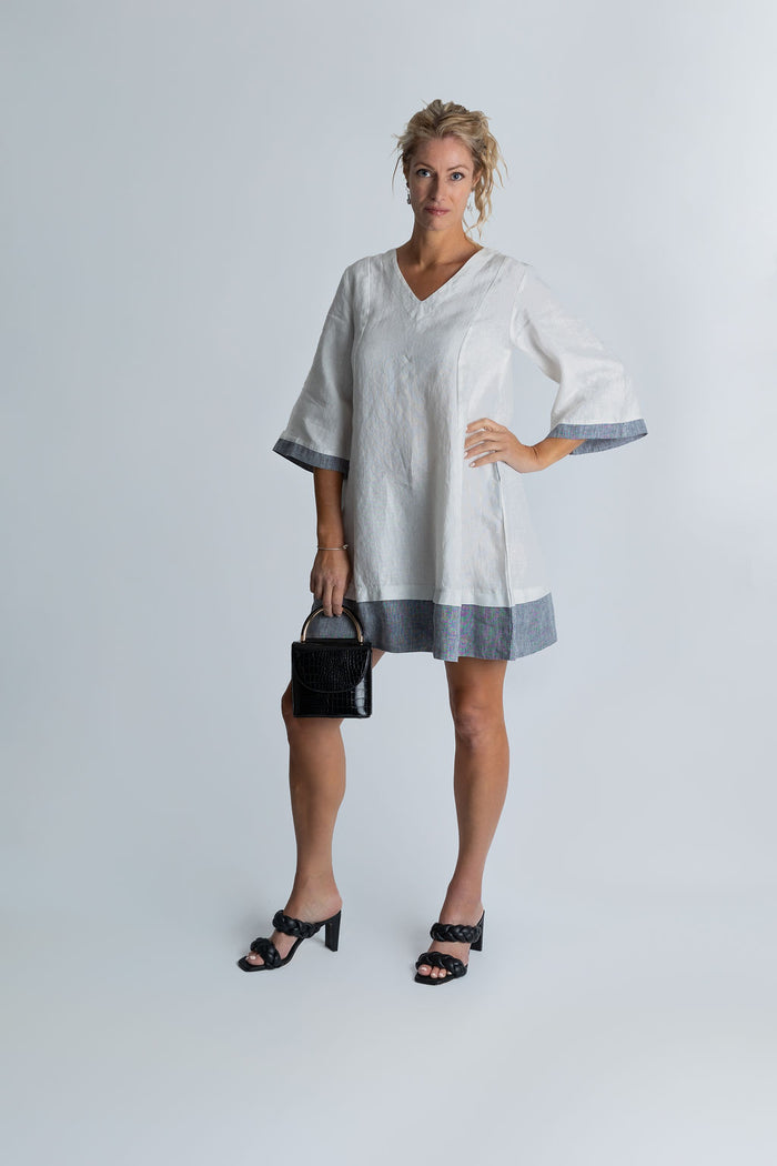Moana Mosaic Panelled Dress in White and Grey - Attires