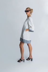 Moana Mosaic Panelled Dress in White and Grey - Attires