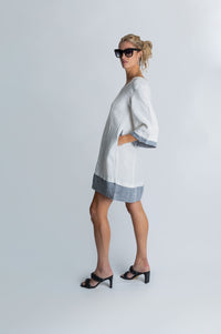 Moana Mosaic Panelled Dress in White and Grey - Attires
