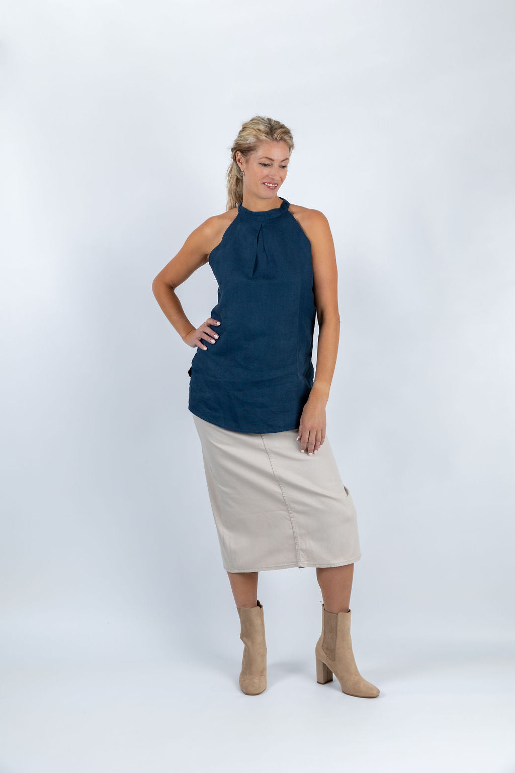 Lagoon Serenity Halter Top in Navy Blue - Attires