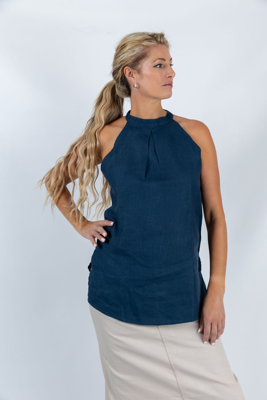 Lagoon Serenity Halter Top in Navy Blue - Attires