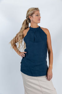 Lagoon Serenity Halter Top in Navy Blue - Attires