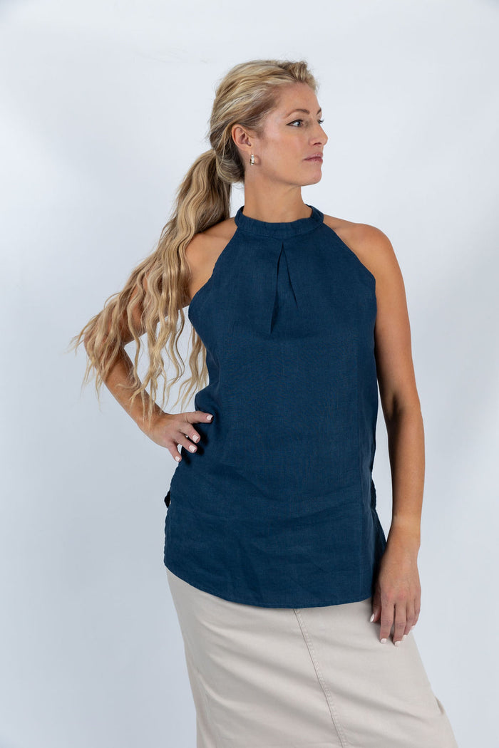 Lagoon Serenity Halter Top in Navy Blue - Attires