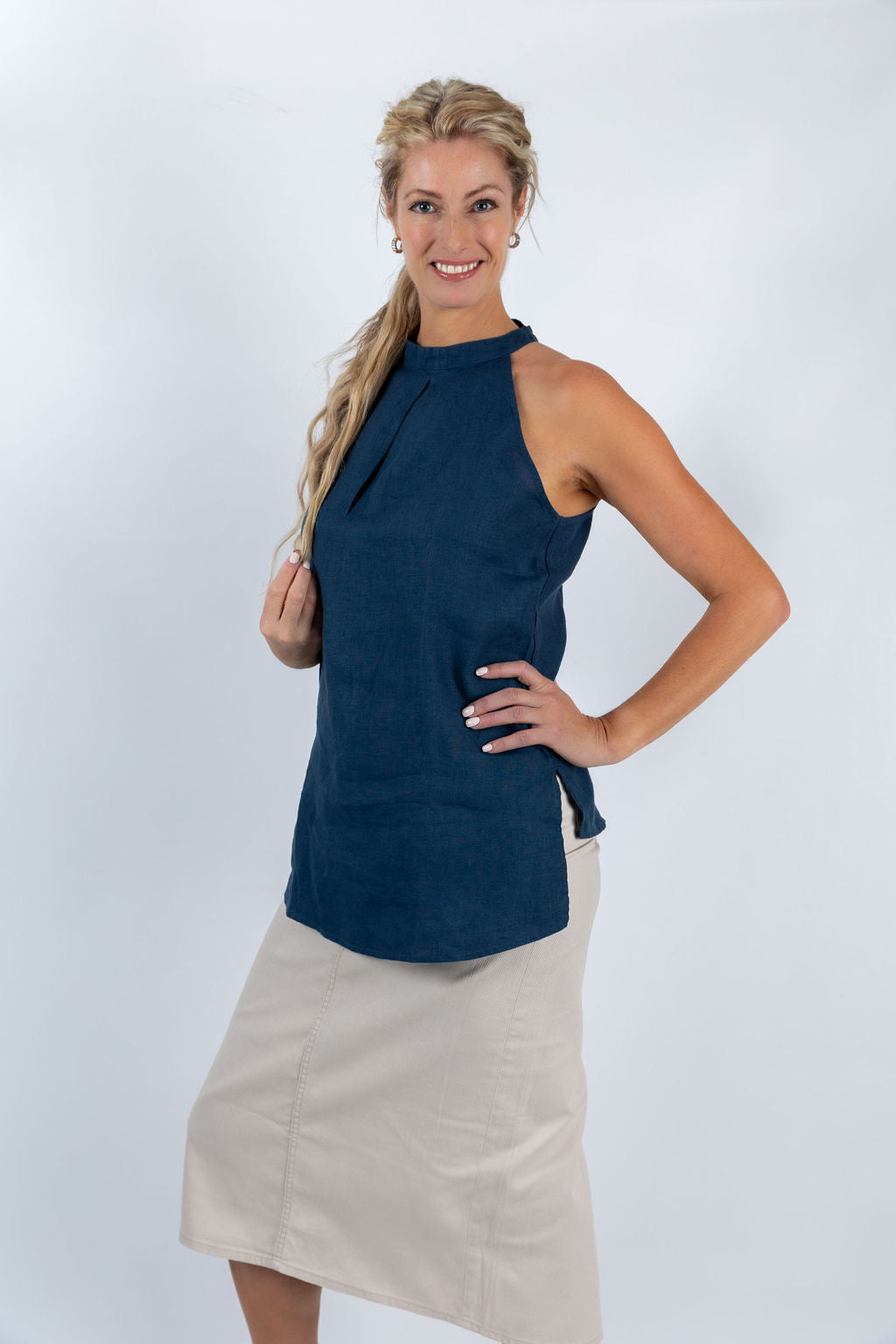 Lagoon Serenity Halter Top in Navy Blue - Attires