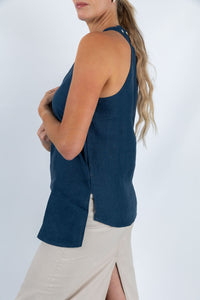 Lagoon Serenity Halter Top in Navy Blue - Attires