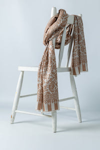 Exquisite Wool-Silk Blend Scarves in White and Brown - Attires