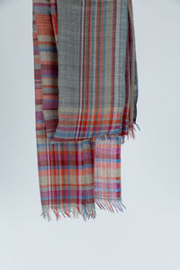 Woollen Scarves in Classic Grey and Red Checkered Stripes - Attires