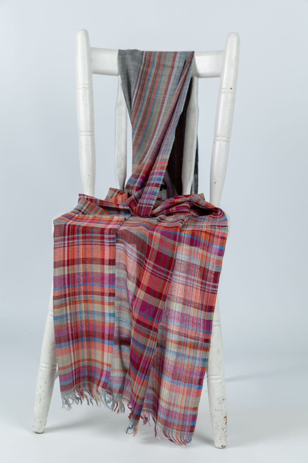 Woollen Scarves in Classic Grey and Red Checkered Stripes - Attires