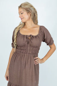 Wave Crest Tiered Midi Dress in Brown - Attires