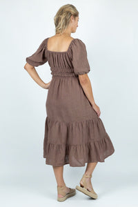 Wave Crest Tiered Midi Dress in Brown - Attires