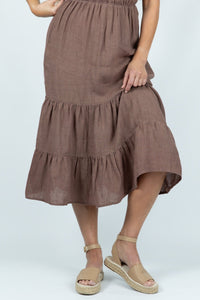 Wave Crest Tiered Midi Dress in Brown - Attires