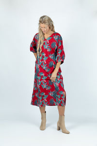 Red Tropical Paradise Casual Linen Dress - Attires