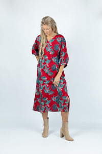 Red Tropical Paradise Casual Linen Dress - Attires