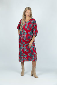 Red Tropical Paradise Casual Linen Dress - Attires