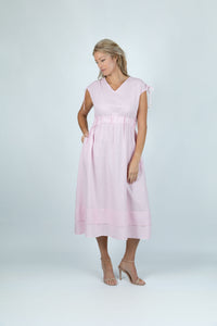 Pastel Pink Gathered Linen Dress - Attires