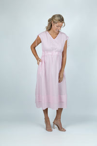 Pastel Pink Gathered Linen Dress - Attires