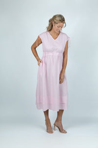 Pastel Pink Gathered Linen Dress - Attires