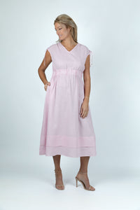 Pastel Pink Gathered Linen Dress - Attires