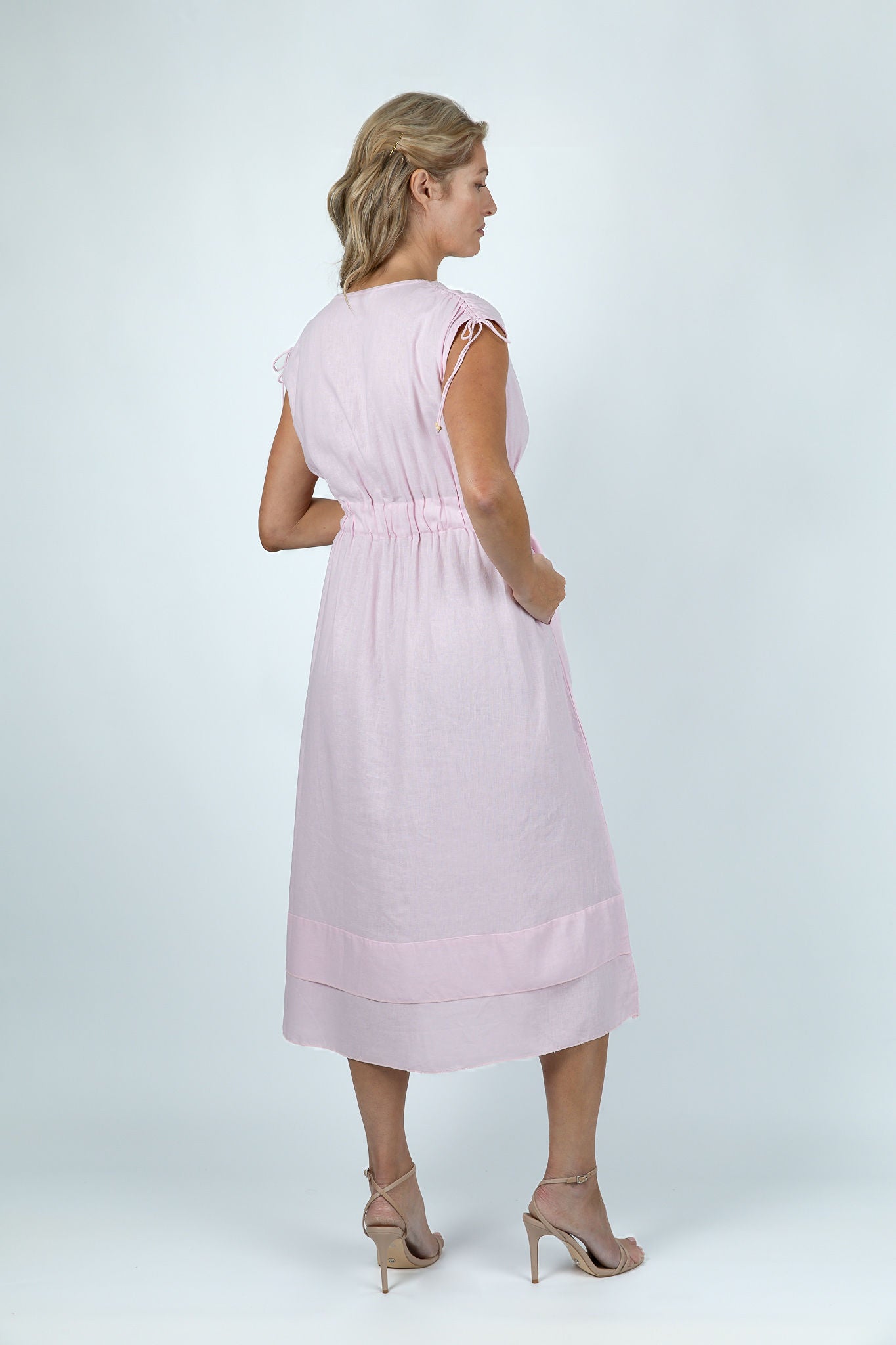 Pastel Pink Gathered Linen Dress - Attires