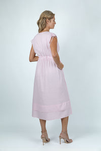 Pastel Pink Gathered Linen Dress - Attires