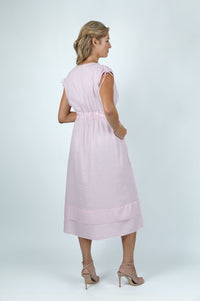 Pastel Pink Gathered Linen Dress - Attires