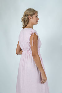 Pastel Pink Gathered Linen Dress - Attires