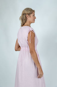 Pastel Pink Gathered Linen Dress - Attires