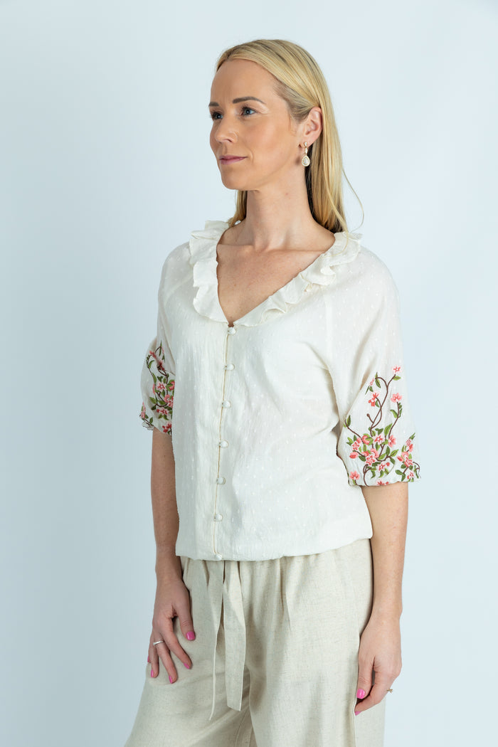 Fiona embroidered organic cotton dobby shirt - Attires