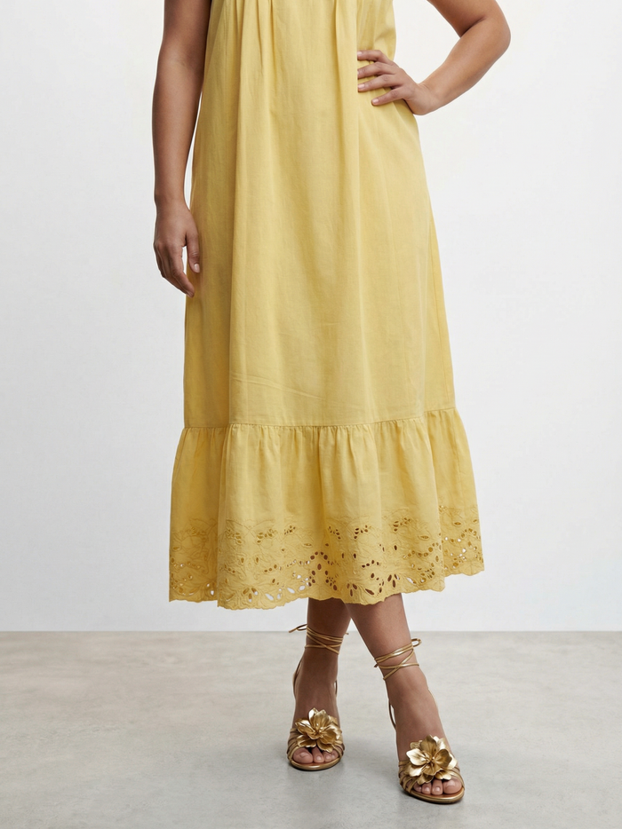 Anahit embroidered maxi dress in Organic Cotton Linen - Ellora