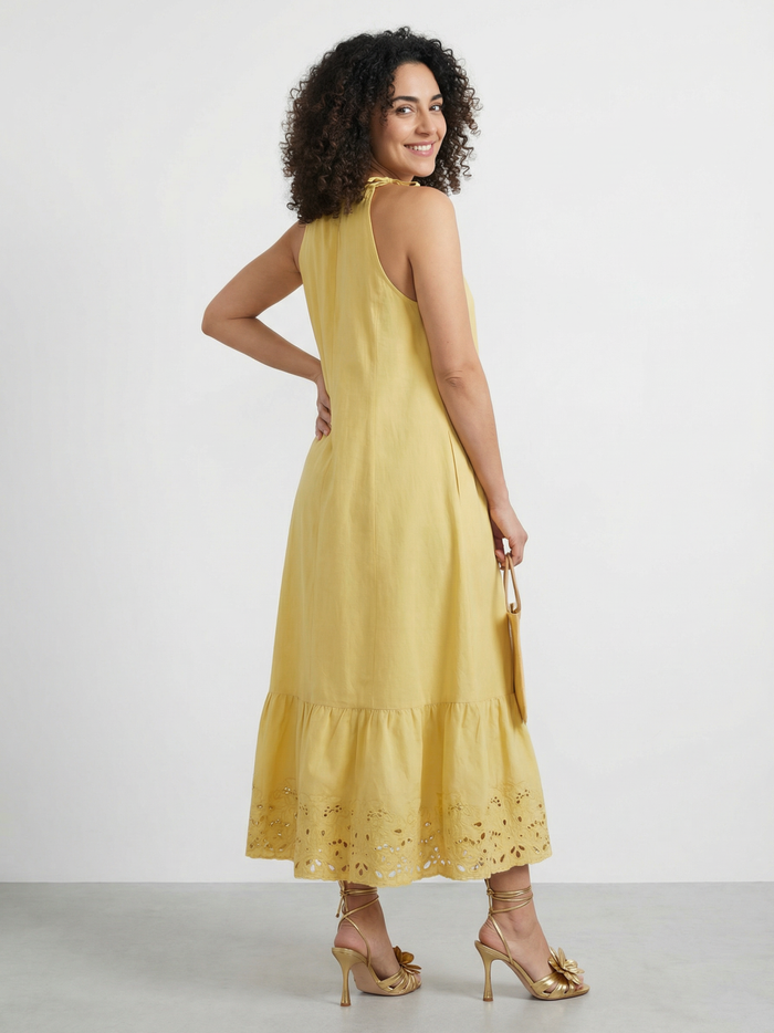 Anahit embroidered maxi dress in Organic Cotton Linen - Ellora