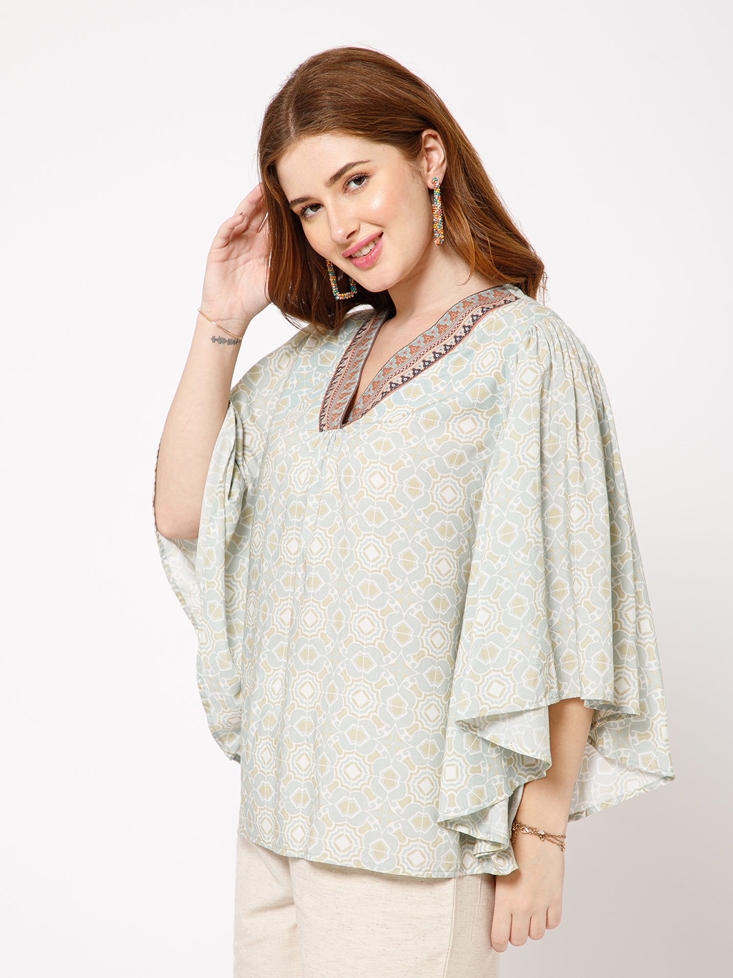 Nadia Organic Bamboo Printed Kaftan Top - Ellora