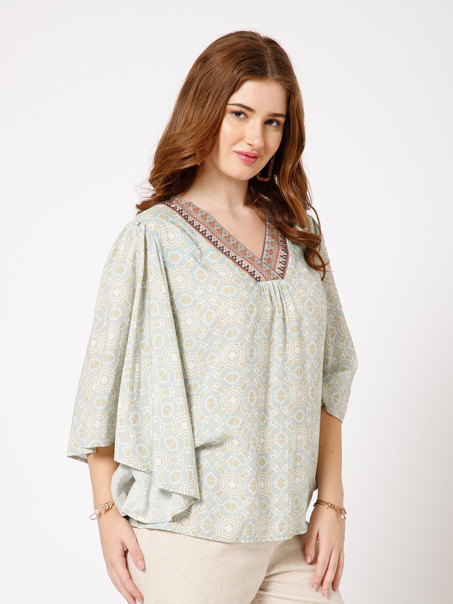 Nadia Organic Bamboo Printed Kaftan Top - Ellora