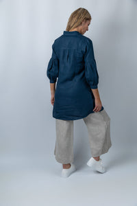 Regal Reverie mutton sleeve dress in Navy Blue - Attires