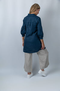 Regal Reverie mutton sleeve dress in Navy Blue - Attires