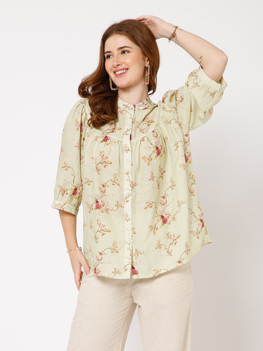 Erica Stylish Printed Linen floral top - Ellora