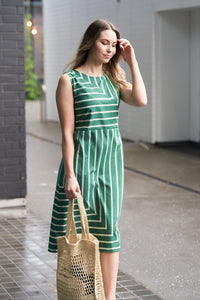 Striped Cotton Dress in Green - Attires