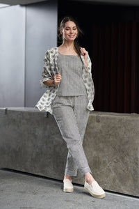 Black and White Block Printed Cotton Top with Shrug and Pants - Attires