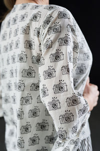 Black and White Block Printed Cotton Top with Shrug and Pants - Attires
