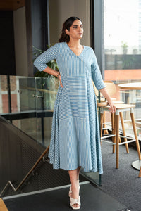Hand-Blocked Asymmetric Cotton Dress - Attires