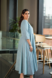 Hand-Blocked Asymmetric Cotton Dress - Attires