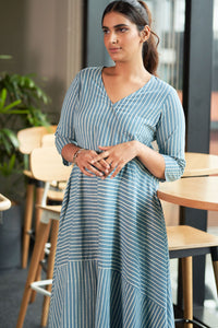 Hand-Blocked Asymmetric Cotton Dress - Attires