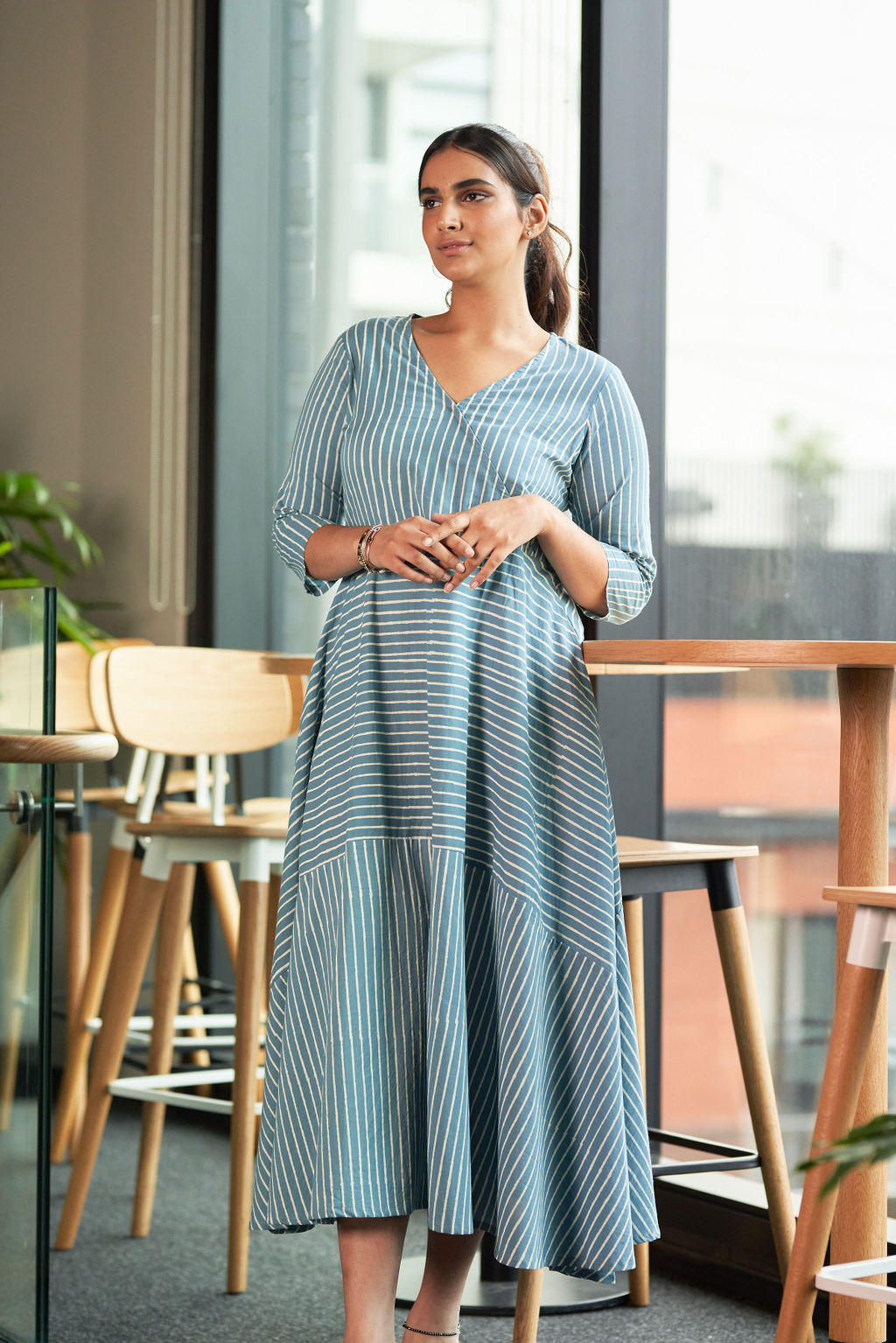 Hand-Blocked Asymmetric Cotton Dress - Attires