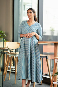 Hand-Blocked Asymmetric Cotton Dress - Attires